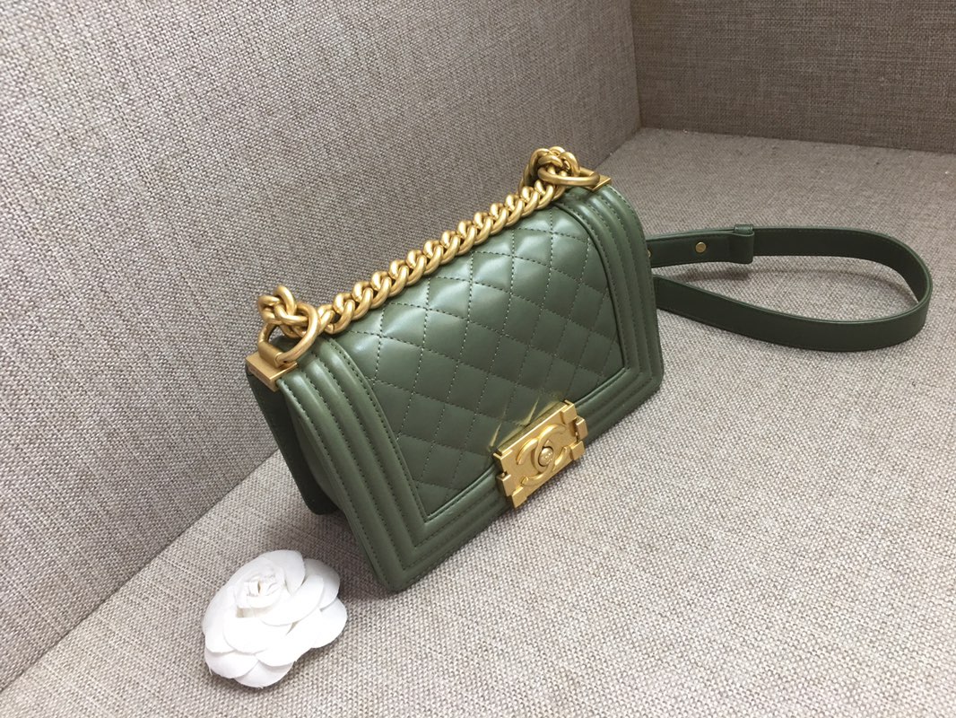 Lambskin Small Boy Handbag Flap Bag A67085 Dark Green